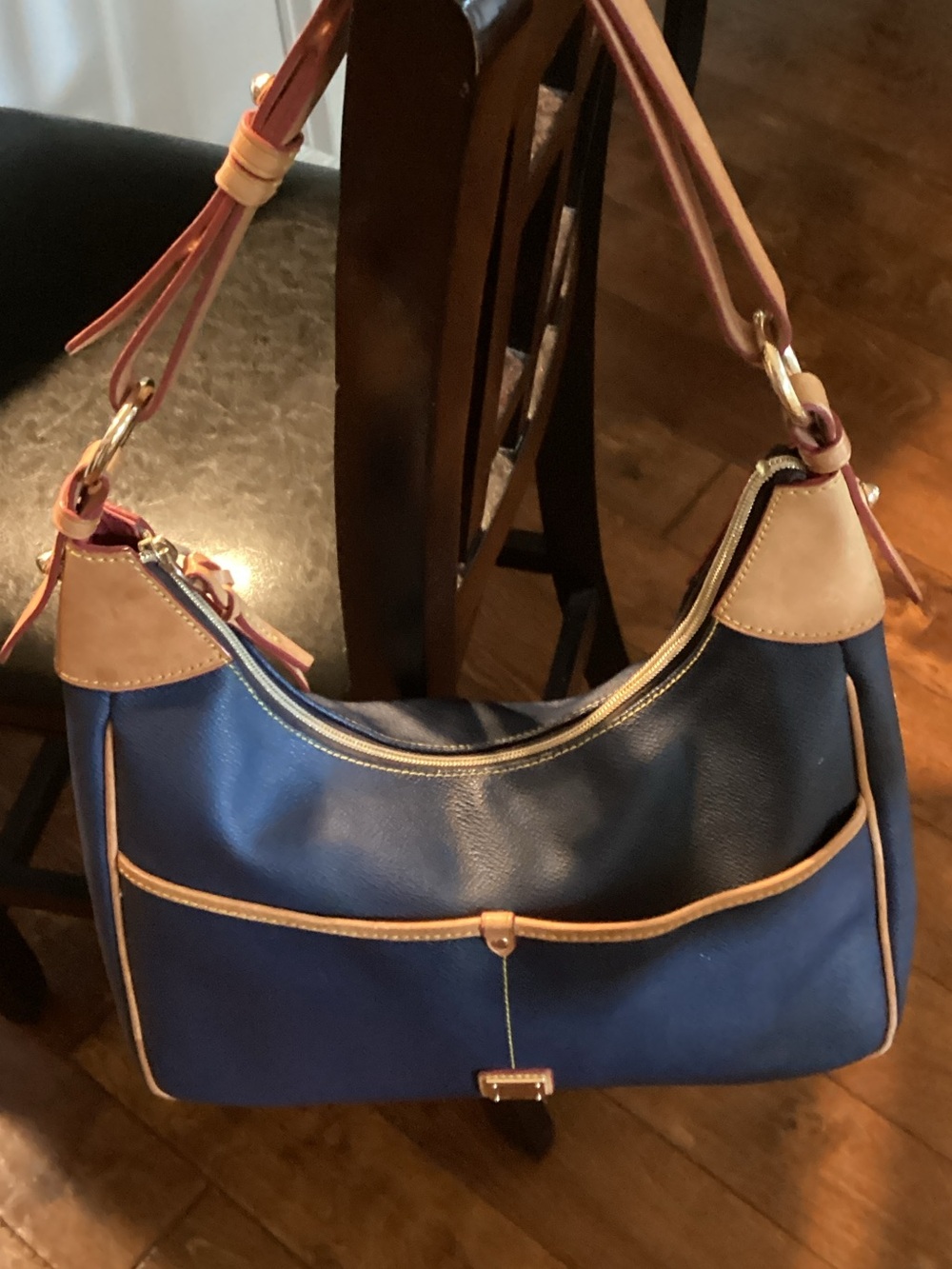 Dooney & Bourke Navy and Tan Leather Shoulder Hobo - Picture 8 of 8